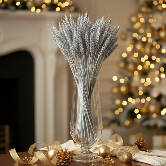 Botte de Blé Argenté, épis séchés peints en argent décoratif - Flowrette
