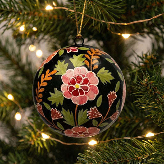 Boule de Noël Carmen, ornement en céramique peint motifs floraux colorés - Flowrette