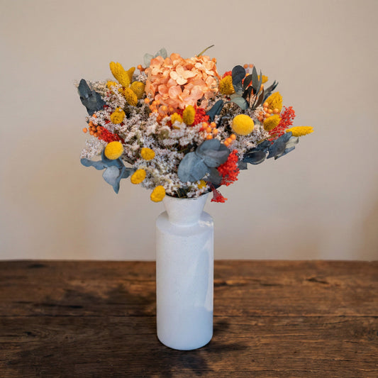 Bouquet mixte Prévert, composition de fleurs en papier et séchées vue de face - Flowrette