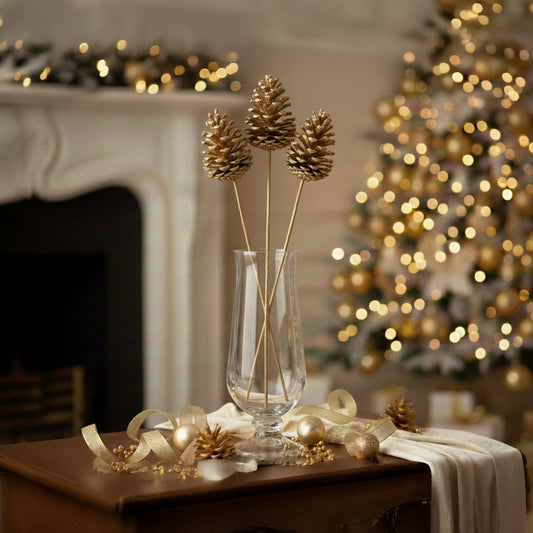 Pomme de pin - tige dorée