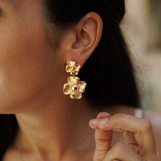 Grandes boucles d'oreilles Bertille, vue principale bijou fleur - Flowrette