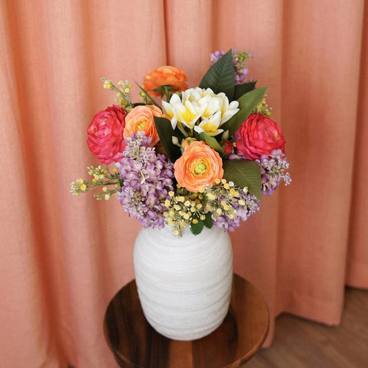 Bouquet de fleurs artificielles Roxane lilas fuchsia et orange Flowrette