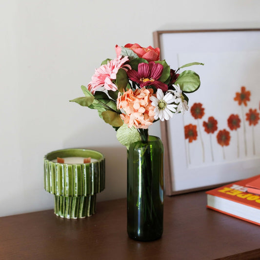 Bouquet fleurs en papier Valadon, composition florale papier tons chauds vue de face - Flowrette