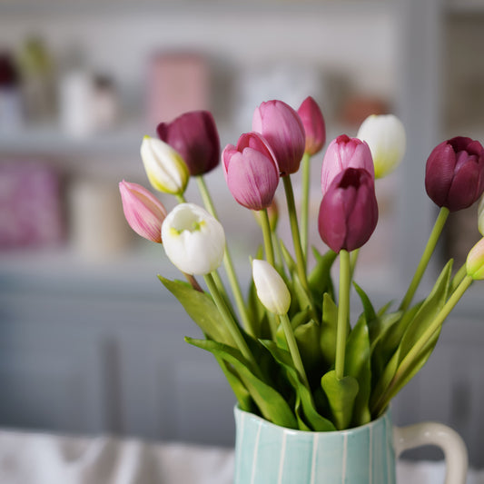 Bouquet de tulipes artificielles Aurore rose violet et blanc Flowrette