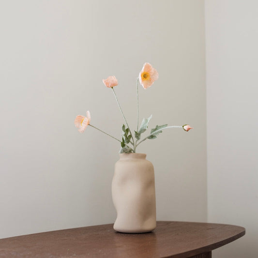 Pavot artificiel corail, vue de face pétales doux réalistes - Flowrette
