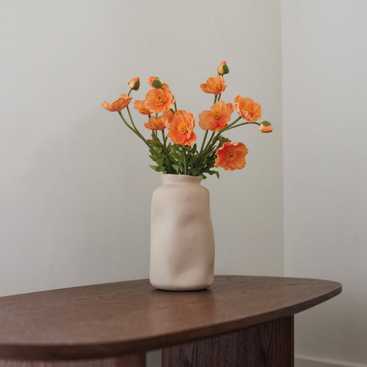 Pavot orange artificiel, vue de face pétales lumineux réalistes - Flowrette