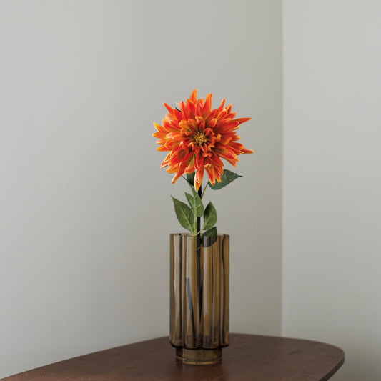 Dahlia orange artificiel, vue de face pétales lumineux réalistes - Flowrette