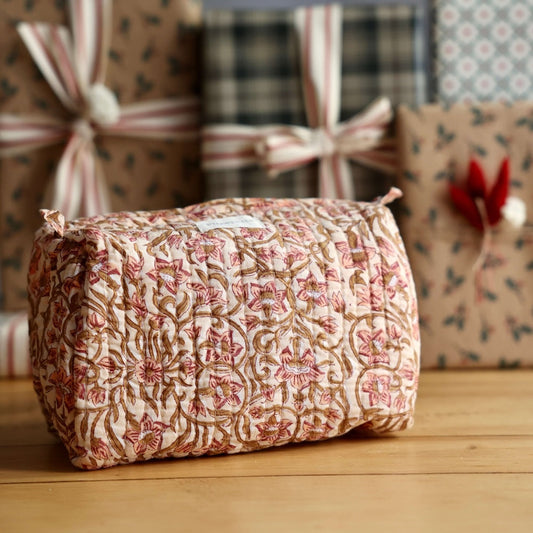 Trousse de toilette Kausani, idée cadeau Noël pochette artisanale - Flowrette