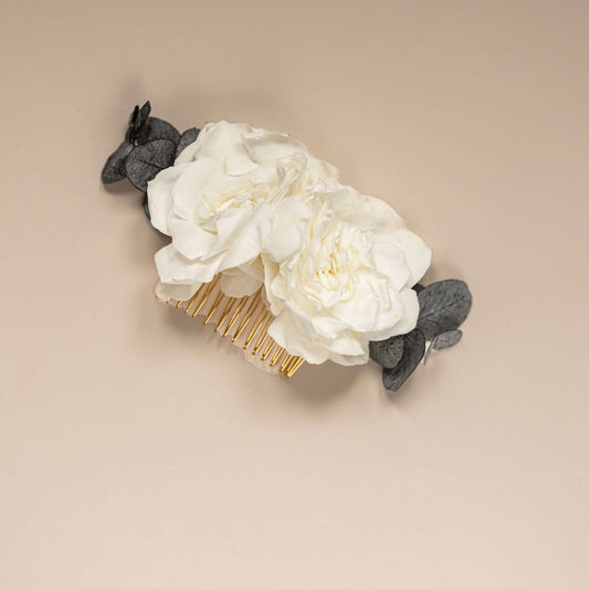 Peigne Constance en papier, accessoire de coiffure mariage avec gardénia - Flowrette