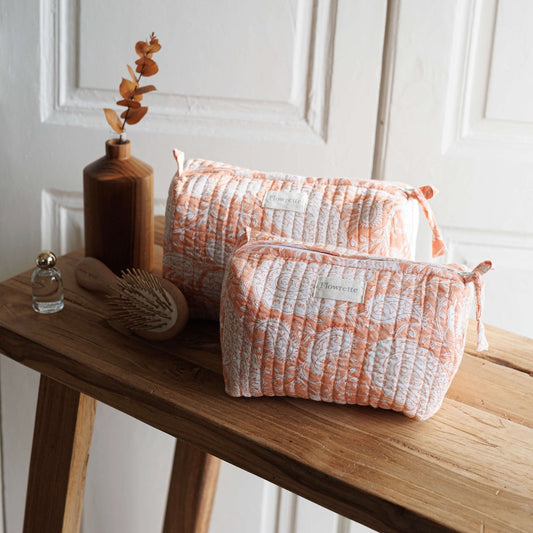 Trousse de toilette Pushkar, pochette en tissu block print vue de face - Flowrette