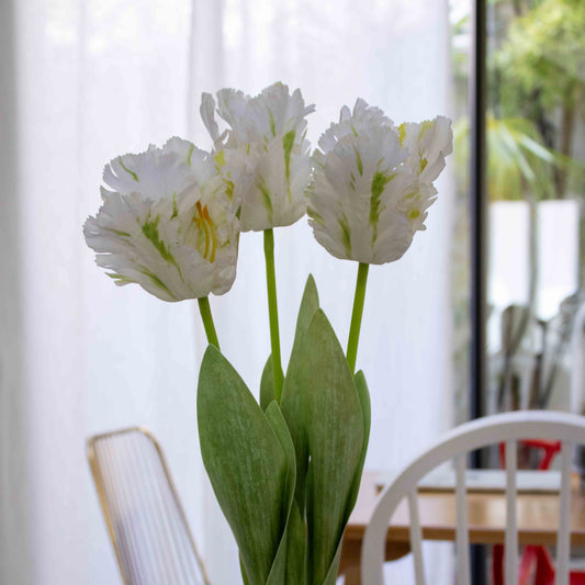 Tulipe perroquet blanche artificielle, fleur décorative, fausse tulipe réaliste, fleur blanche synthétique, déco florale Flowrette