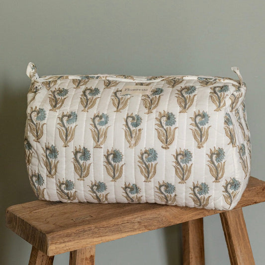 Trousse de toilette Delhi motif block print bleu - Flowrette