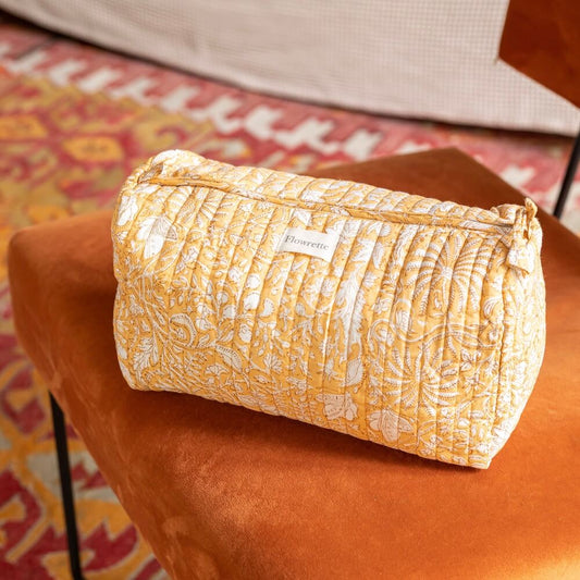 Trousse de toilette Mumbai motif block print jaune - Flowrette